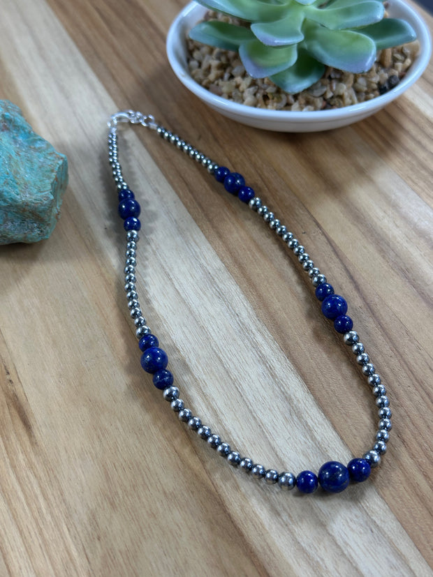 4-8mm Sterling Silver and Lapis Necklace