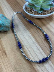 4-8mm Sterling Silver and Lapis Necklace