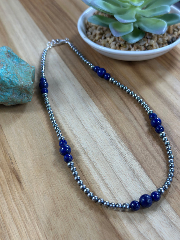 4-8mm Sterling Silver and Lapis Necklace