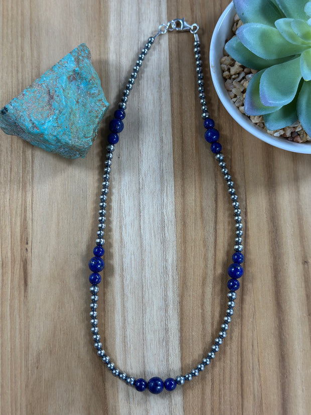 4-8mm Sterling Silver and Lapis Necklace