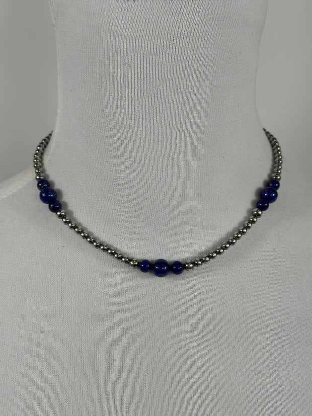 4-8mm Sterling Silver and Lapis Necklace