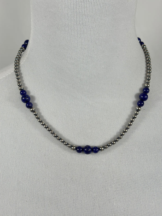 4-8mm Sterling Silver and Lapis Necklace