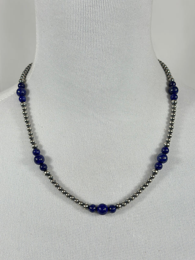 4-8mm Sterling Silver and Lapis Necklace