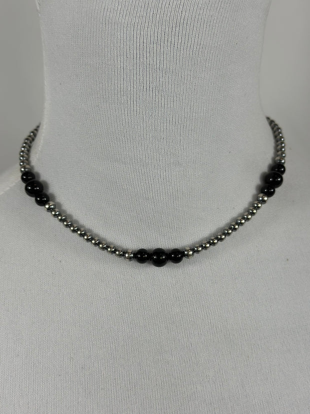 4-8mm Sterling Silver and Black Onyx Necklace