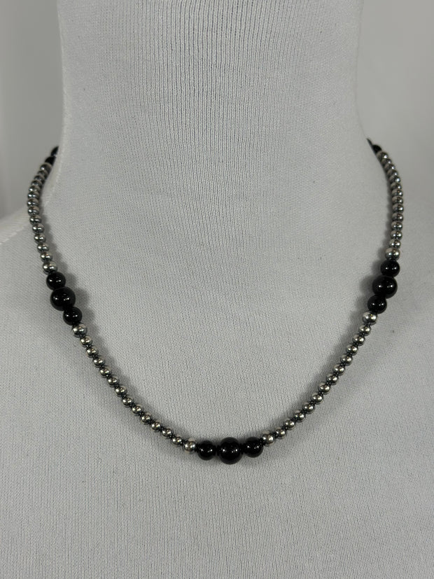4-8mm Sterling Silver and Black Onyx Necklace