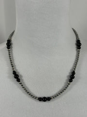 4-8mm Sterling Silver and Black Onyx Necklace
