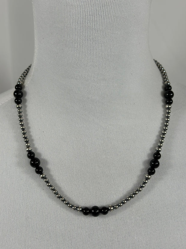 4-8mm Sterling Silver and Black Onyx Necklace