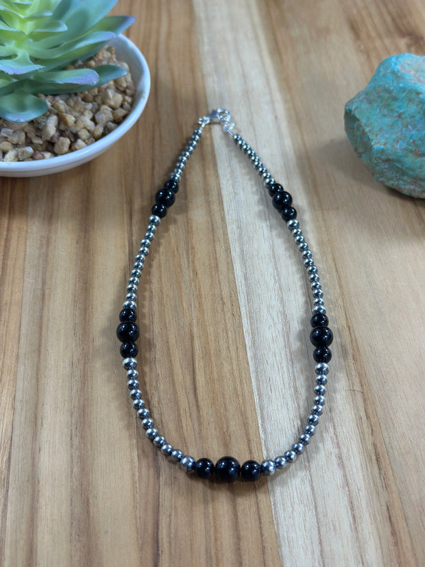 4-8mm Sterling Silver and Black Onyx Necklace
