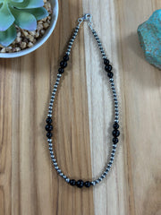 4-8mm Sterling Silver and Black Onyx Necklace