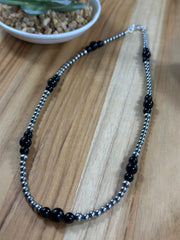 4-8mm Sterling Silver and Black Onyx Necklace