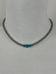 4-6-8mm Sterling Silver and Kingman Turquoise Necklace