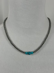 4-6-8mm Sterling Silver and Kingman Turquoise Necklace