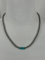 4-6-8mm Sterling Silver and Kingman Turquoise Necklace