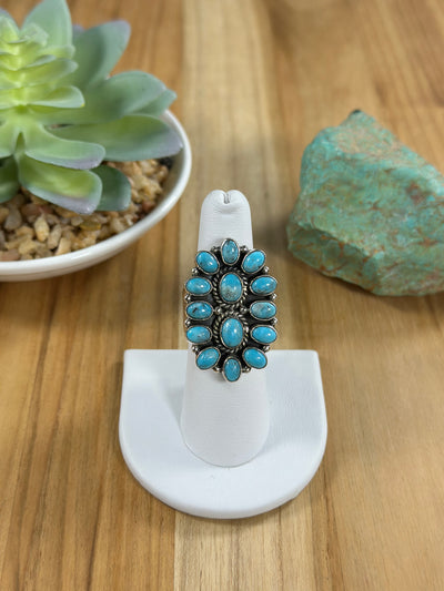 Adjustable Kingman Turquoise Cluster Ring