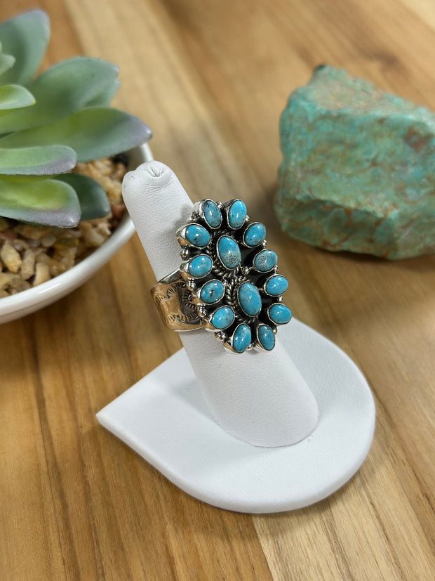Adjustable Kingman Turquoise Cluster Ring