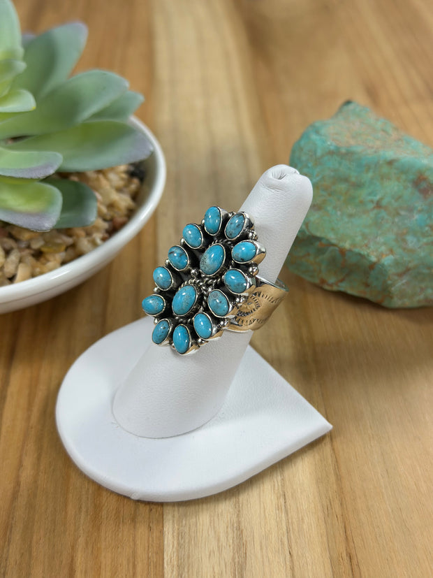 Adjustable Kingman Turquoise Cluster Ring
