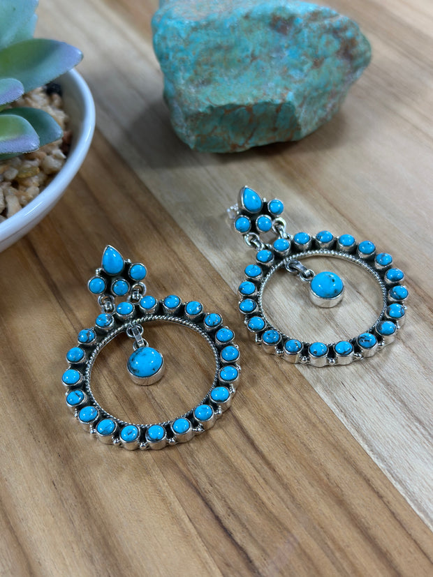 Kingman Turquoise Cluster Dangle Earrings