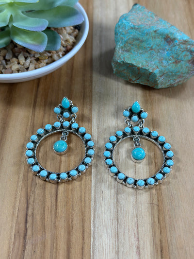 Kingman Turquoise Cluster Dangle Earrings