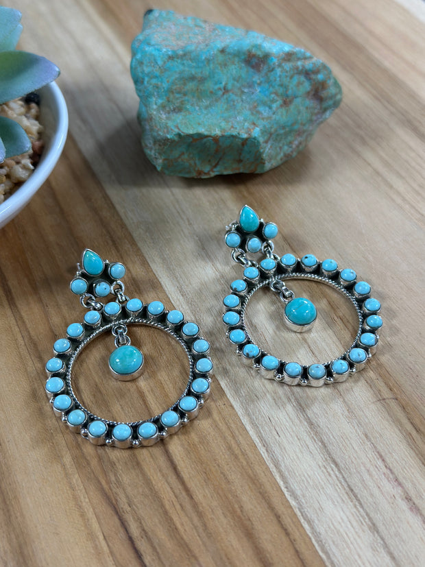 Kingman Turquoise Cluster Dangle Earrings