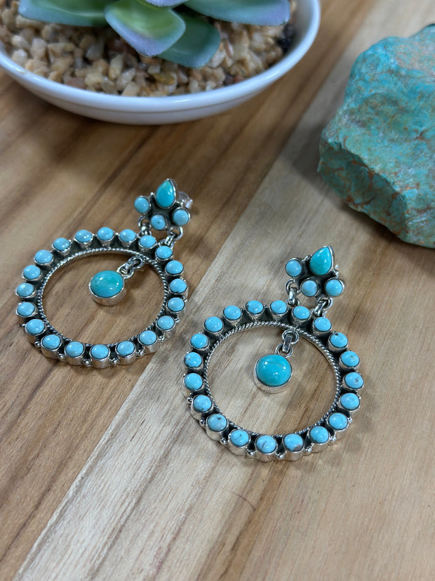 Kingman Turquoise Cluster Dangle Earrings