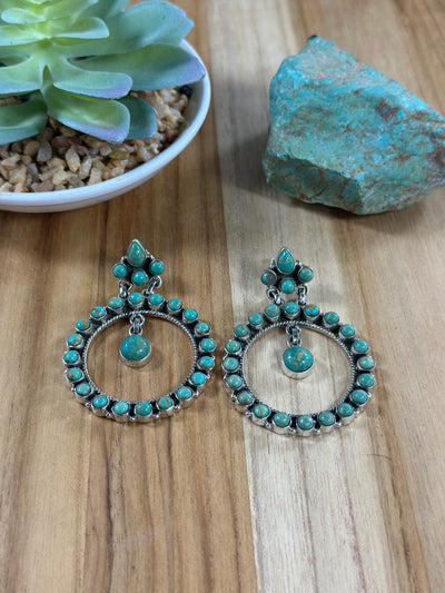 Kingman Turquoise Cluster Dangle Earrings