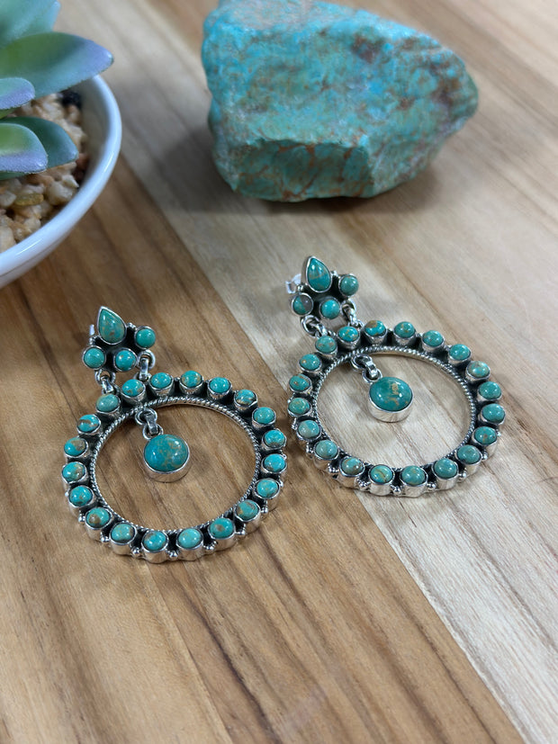 Kingman Turquoise Cluster Dangle Earrings