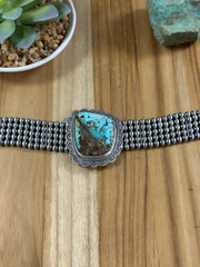 Single Stone 5 Strand Kingman Turquoise And Navajo Pearls Choker