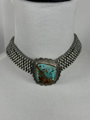 Single Stone 5 Strand Kingman Turquoise And Navajo Pearls Choker