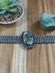 Single Stone 5 Strand Kingman Turquoise And Navajo Pearls Choker