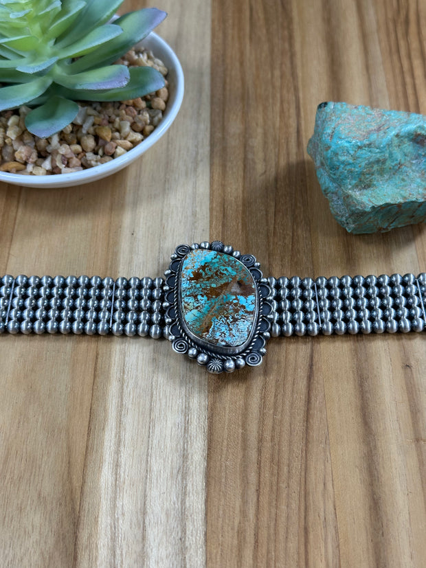 Single Stone 5 Strand Kingman Turquoise And Navajo Pearls Choker