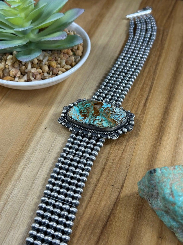 Single Stone 5 Strand Kingman Turquoise And Navajo Pearls Choker