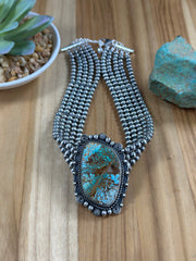 Single Stone 5 Strand Kingman Turquoise And Navajo Pearls Choker