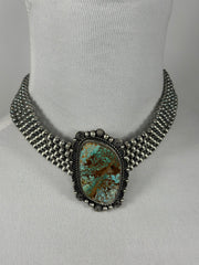Single Stone 5 Strand Kingman Turquoise And Navajo Pearls Choker