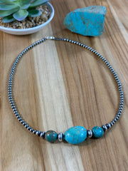 Kingman Turquoise and Navajo Pearl Necklace