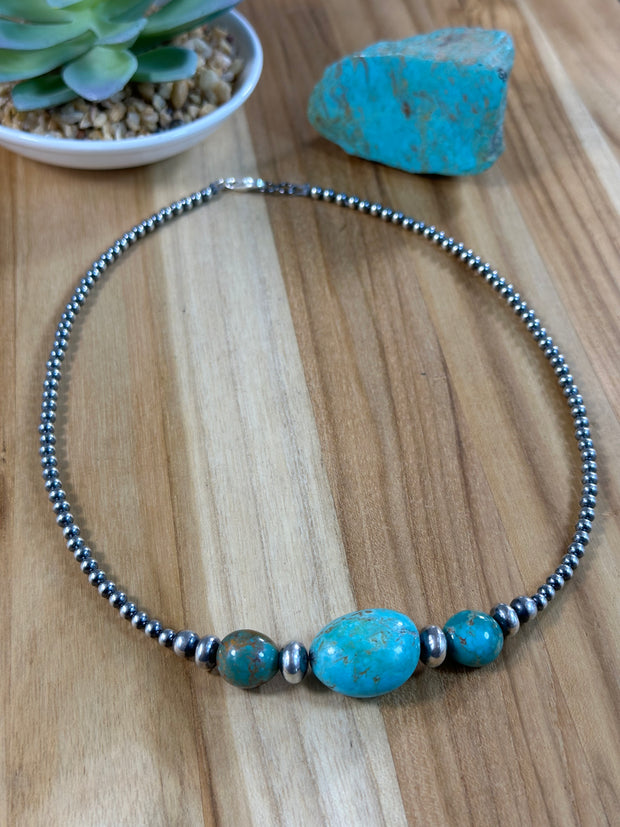 Kingman Turquoise and Navajo Pearl Necklace