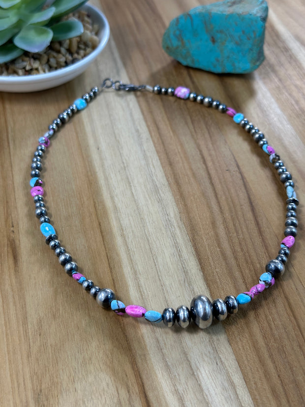 Cotton Candy and Navajo Pearl Necklace
