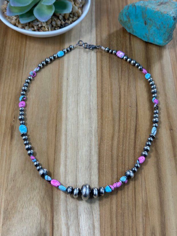 Cotton Candy and Navajo Pearl Necklace