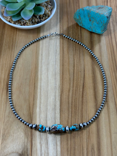 Kingman Turquoise and Navajo Pearl Necklace
