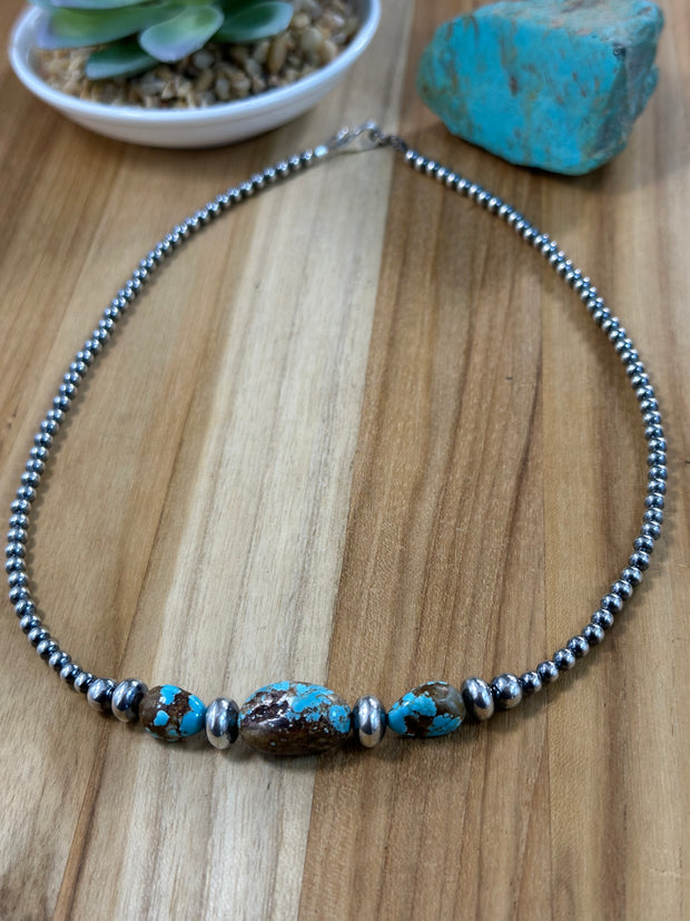 Kingman Turquoise and Navajo Pearl Necklace