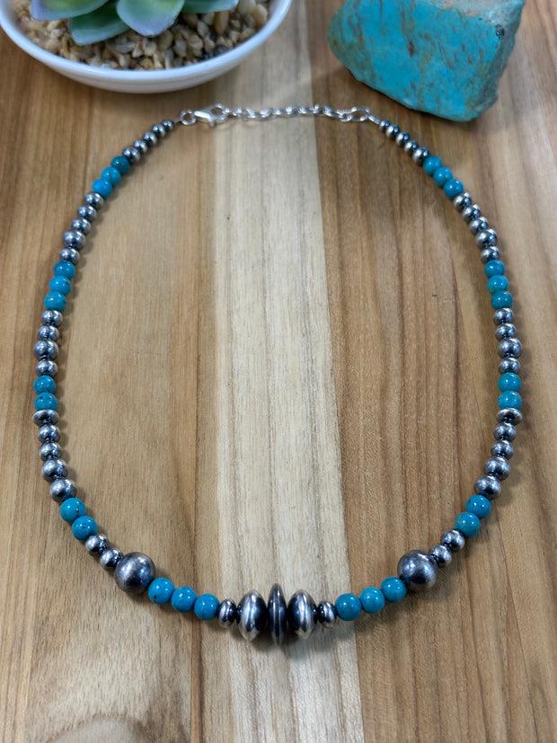 All Turquoise and Navajo Pearl Necklace