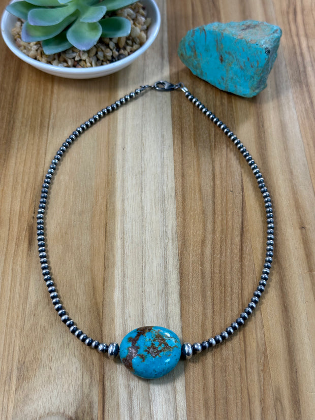 Kingman Turquoise and Navajo Pearl Necklace