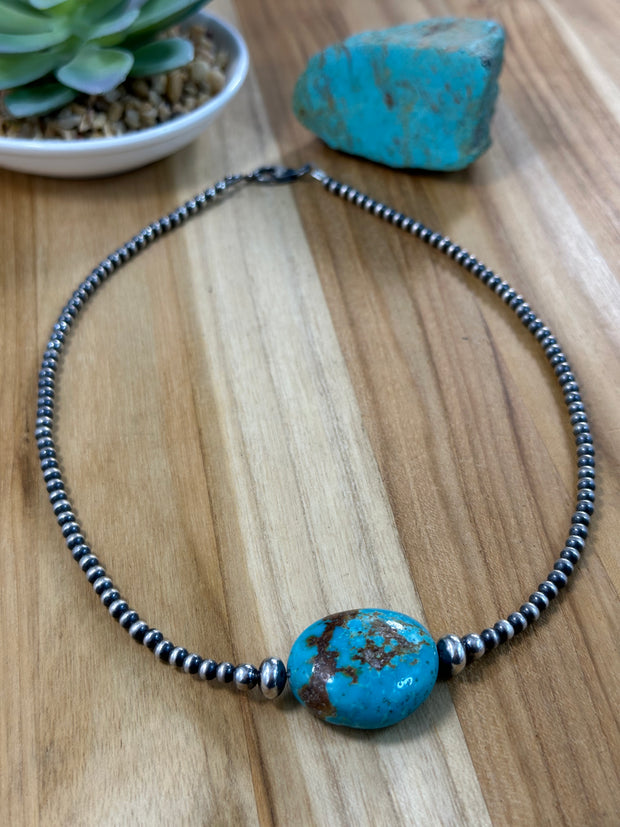 Kingman Turquoise and Navajo Pearl Necklace