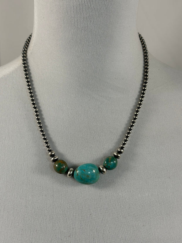 Kingman Turquoise and Navajo Pearl Necklace