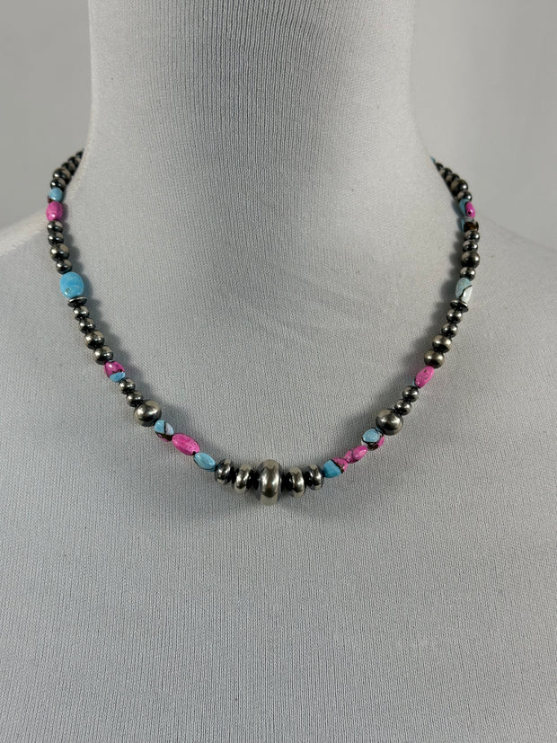 Cotton Candy and Navajo Pearl Necklace