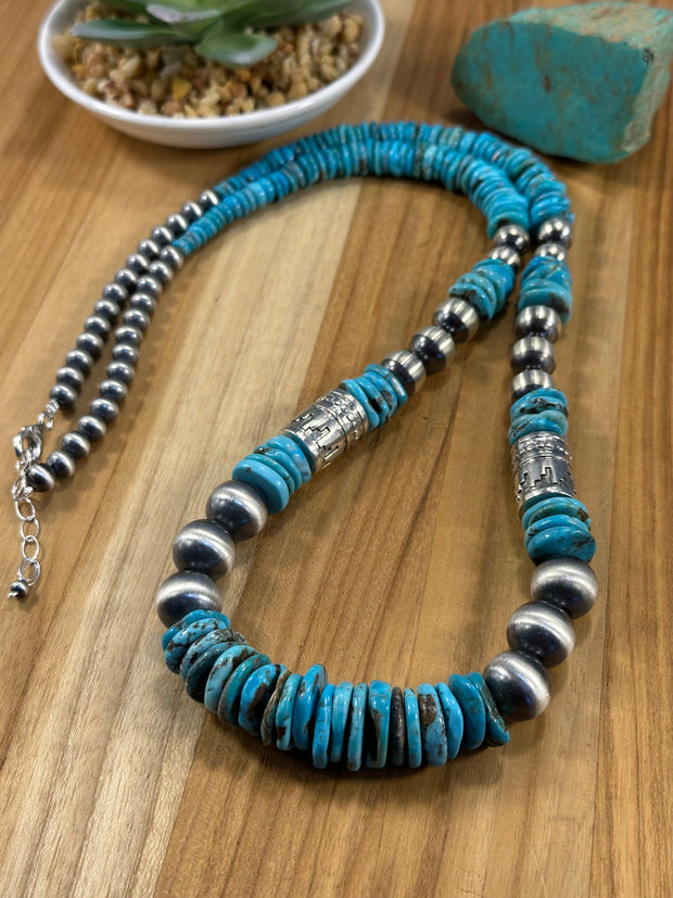 Kingman Disc & Sterling Pearl Necklace