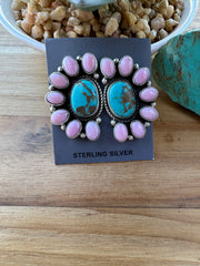 Pink Conch & Kingman Half Cluster Earrings
