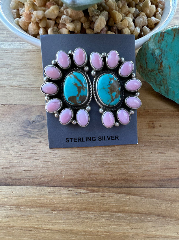 Pink Conch & Kingman Half Cluster Earrings