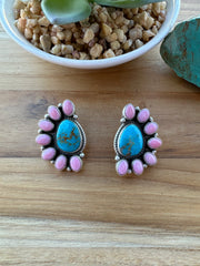 Pink Conch & Kingman Half Cluster Earrings