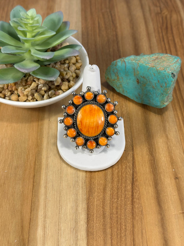 Orange Spiny Cluster Ring