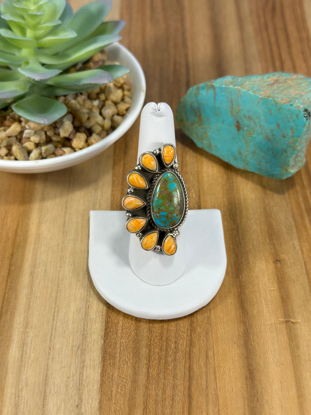 turquoise and Spiny Half Cluster Ring
